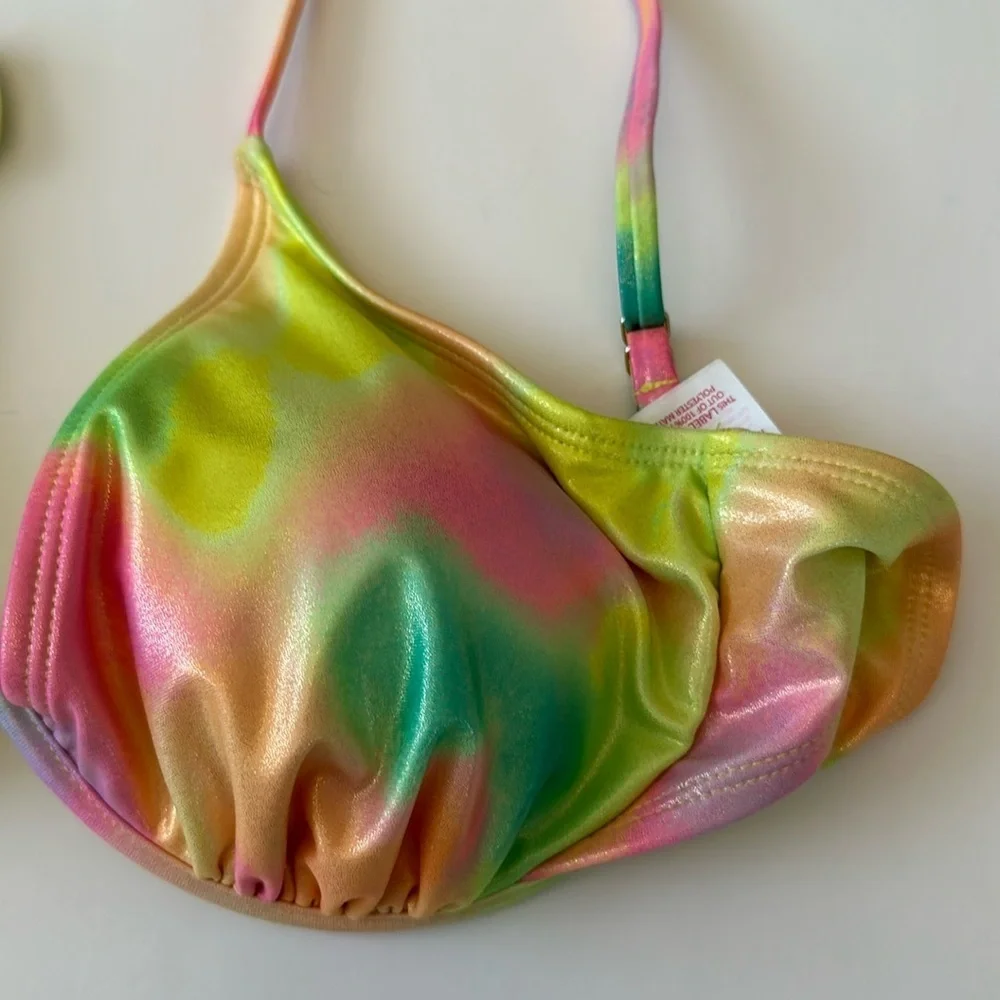 NWT No Boundaries multi color bikini top with gold shimmer (Junior)Sz L 11-13